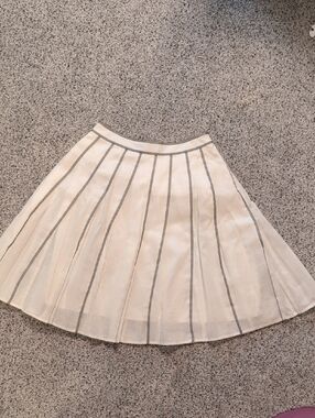 Talbots Cream Circle Skirt with Gray Vertical Stripes